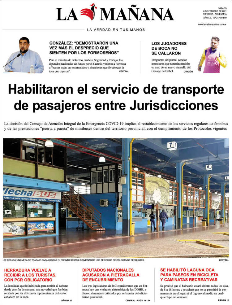 Portada de Diario La Mañana (Argentina)