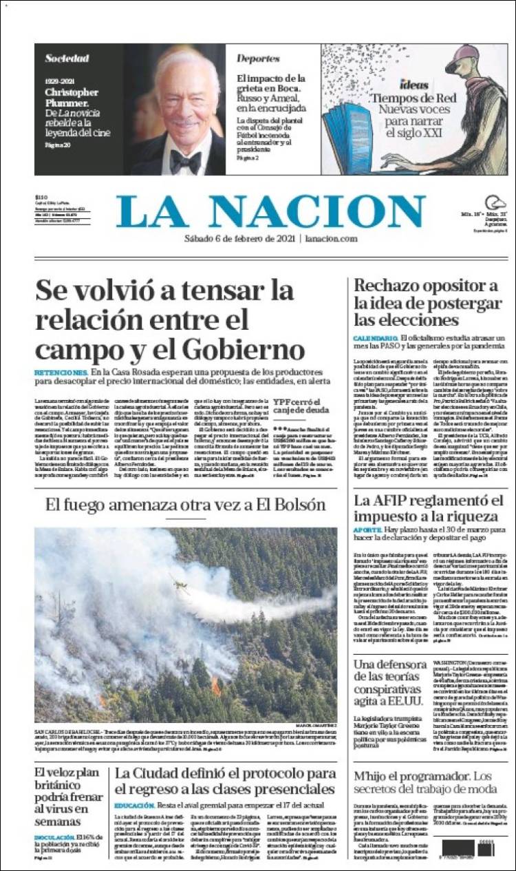 Portada de La Nación (Argentina)