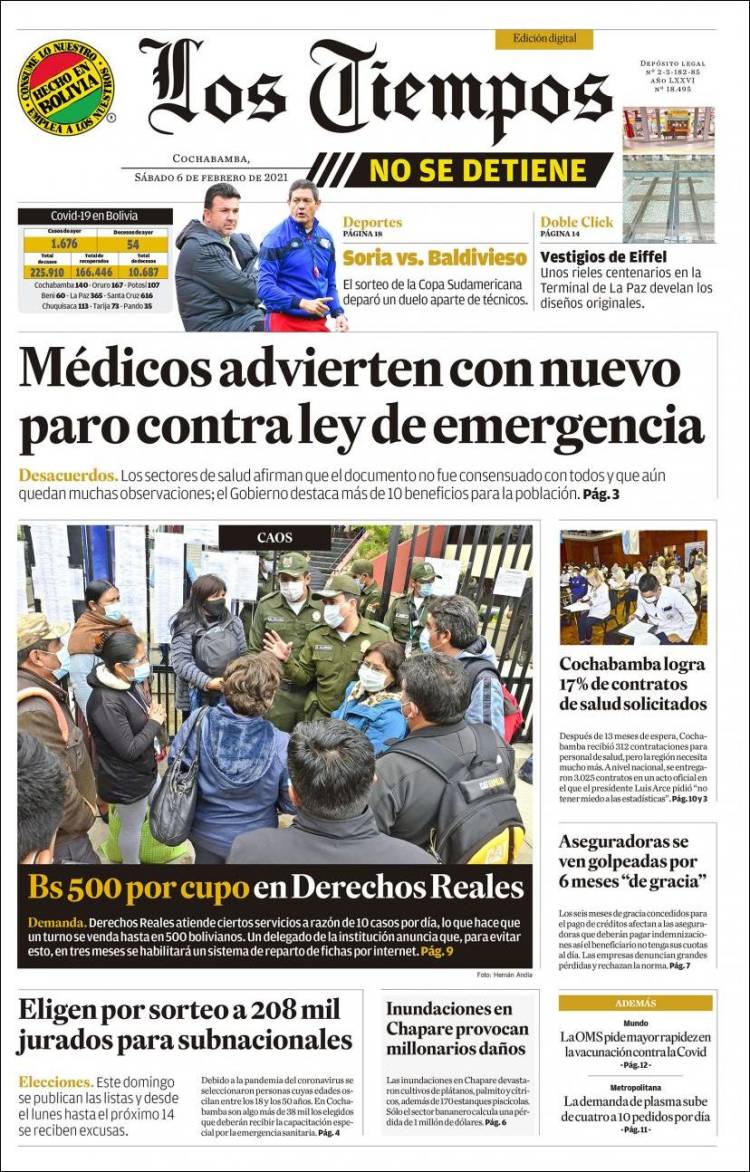 Portada de Los Tiempos (Bolivia)