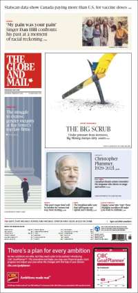 Portada de The Globe and Mail (Canadá)