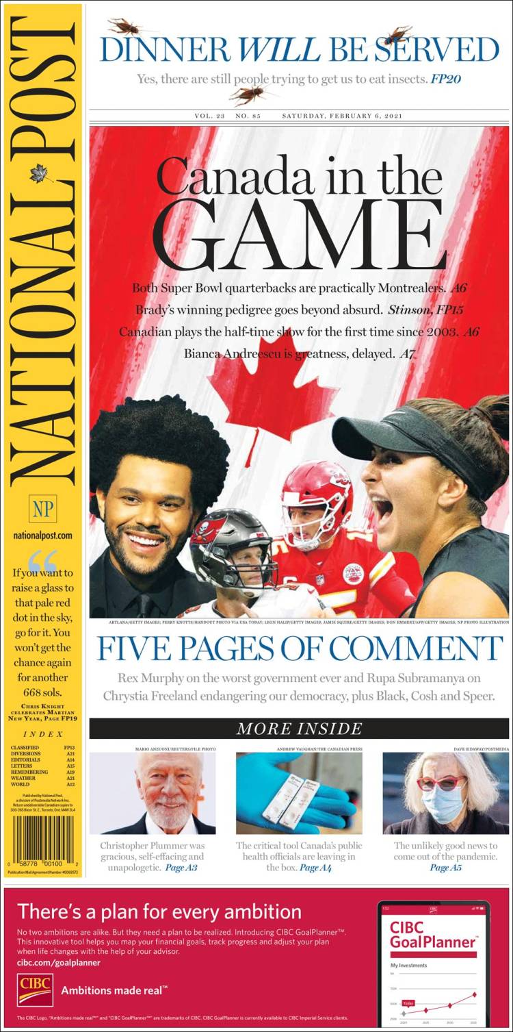 Portada de The National Post (Canadá)