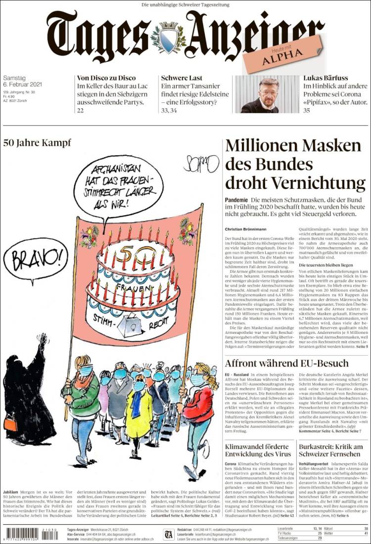 Portada de Tages-Anzeiger (Suiza)