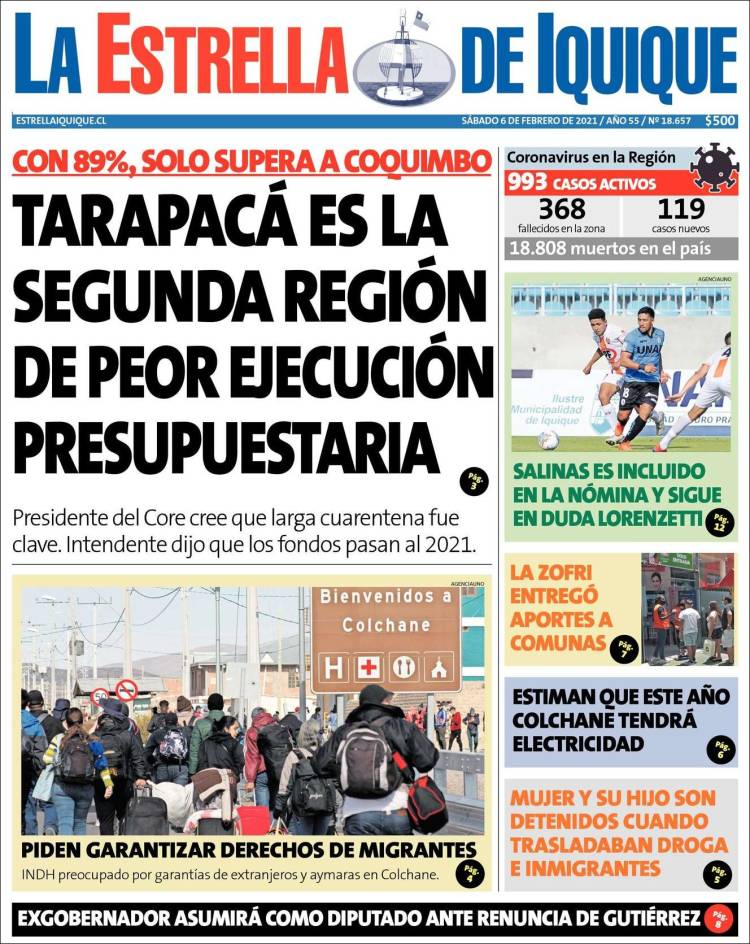 Portada de La Estrella de Iquique (Chile)