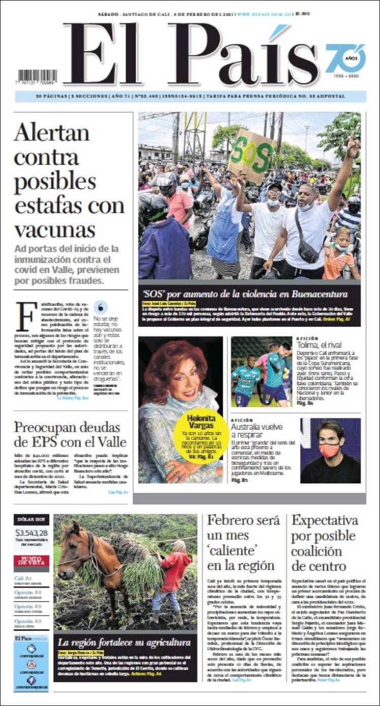 Portada de El País - Cali (Colombia)