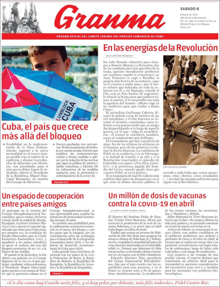 Portada de Granma (Cuba)