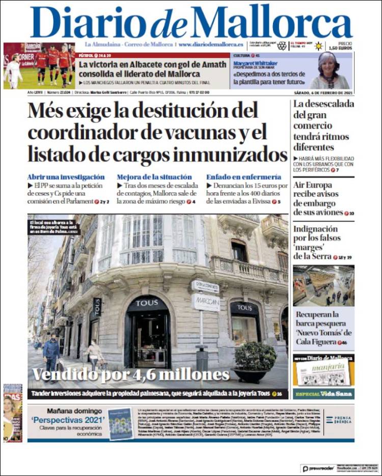 Portada de Diario de Mallorca (España)