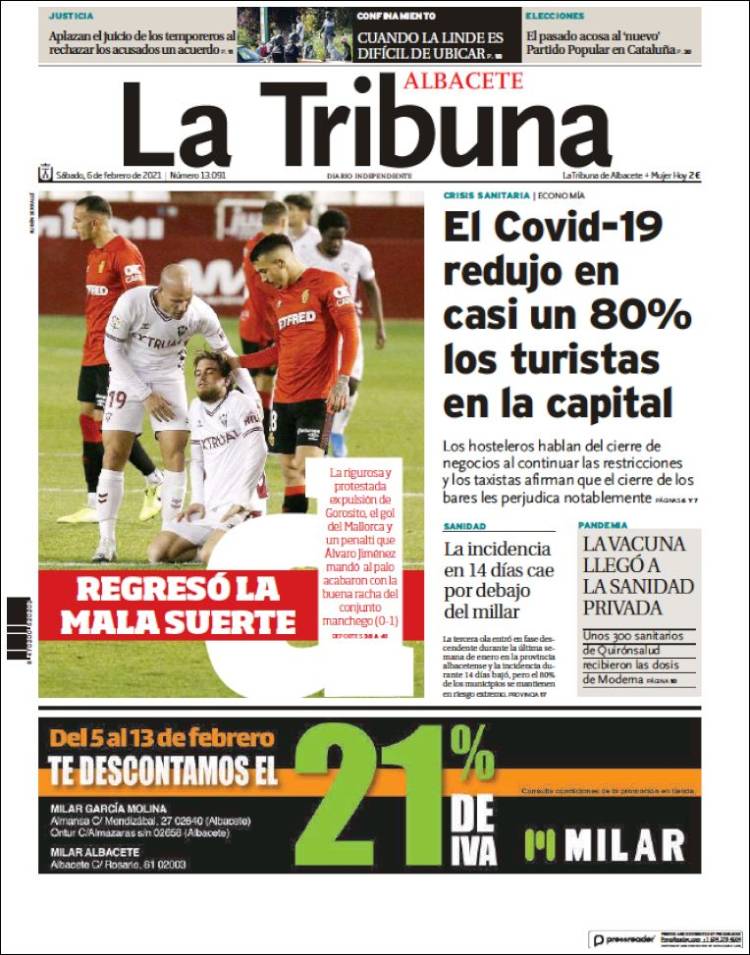 Portada de La Tribuna de Albacete (España)