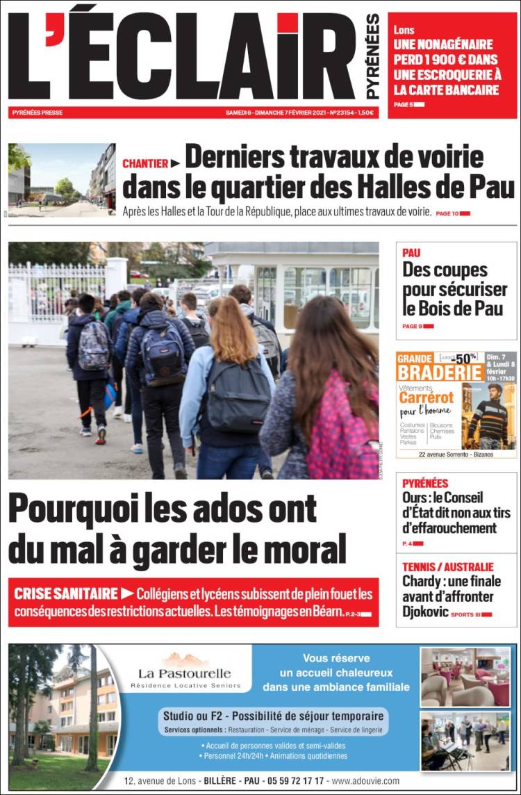 Portada de L'Eclair des Pyrénées (Francia)