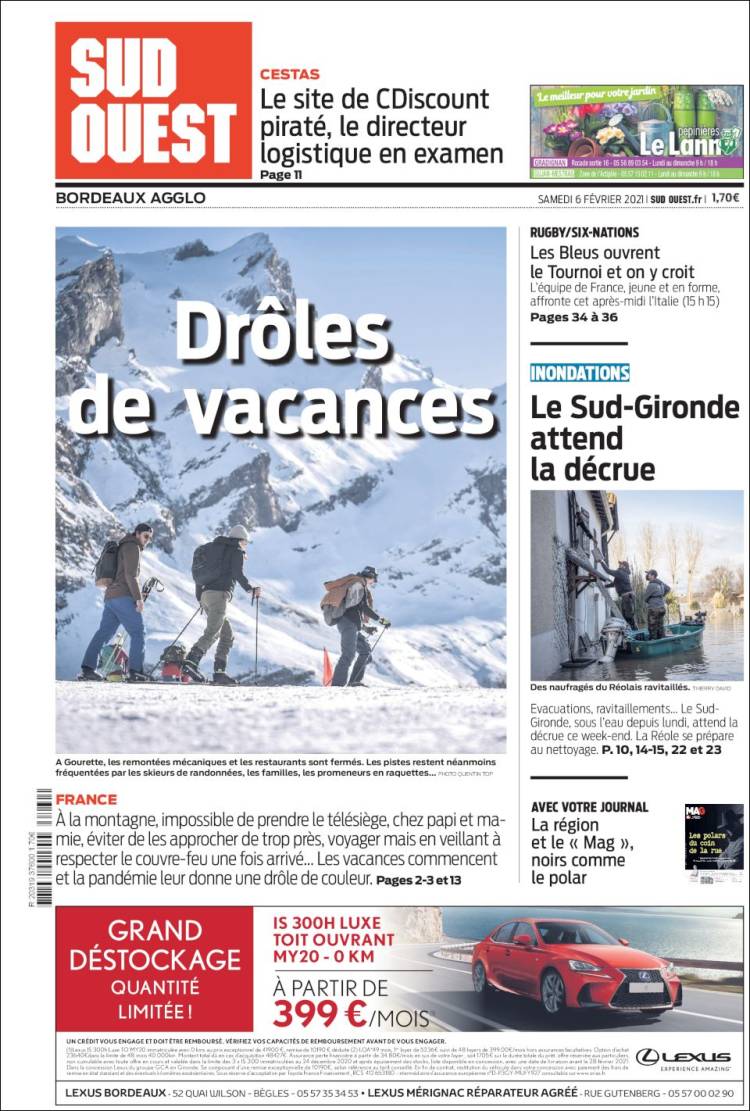 Portada de Sud Ouest (Francia)
