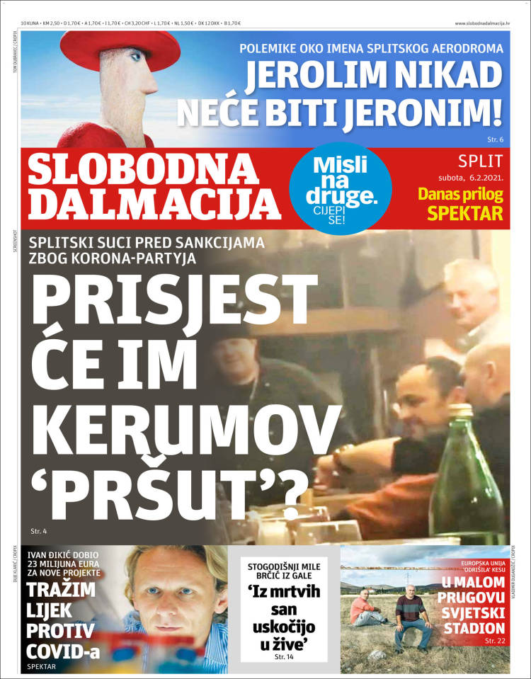Portada de Slobodna Dalmacija (Croacia)
