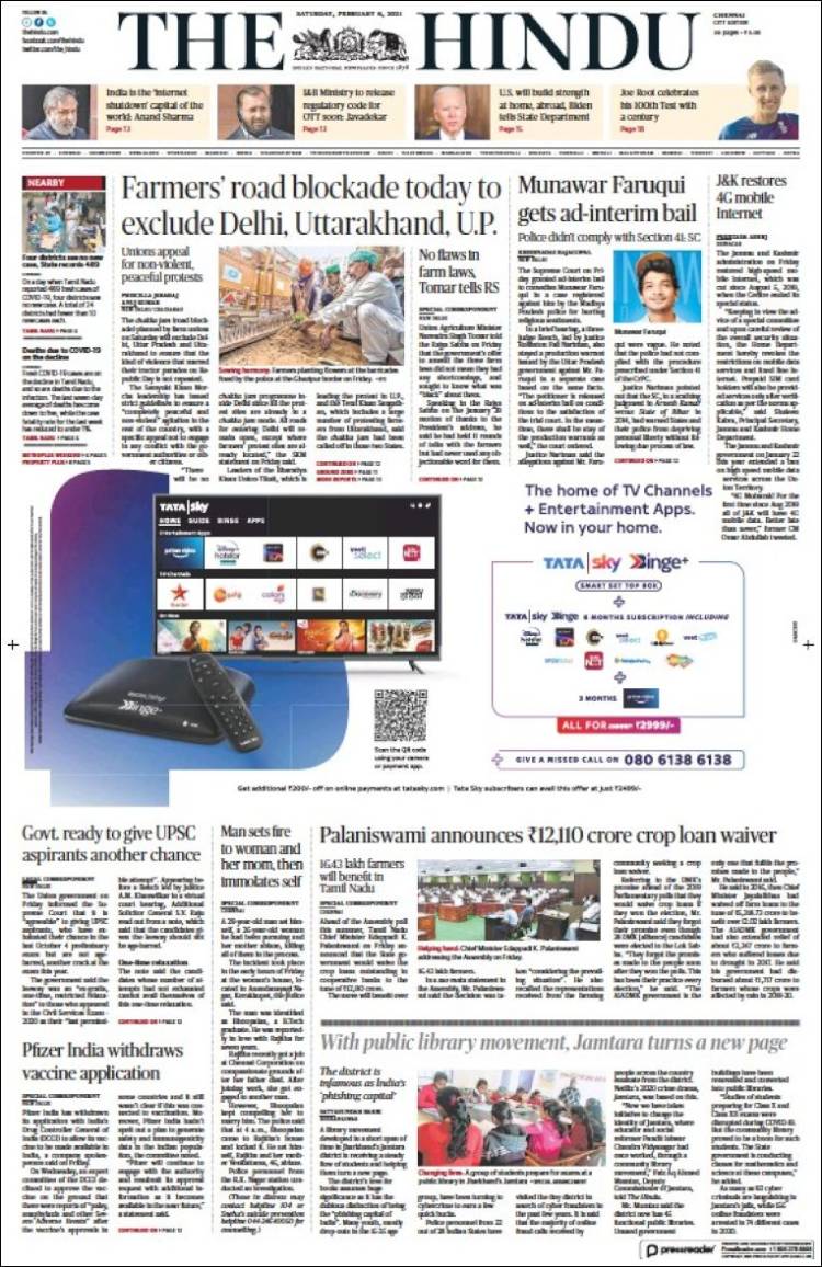 Portada de The Hindu (India)