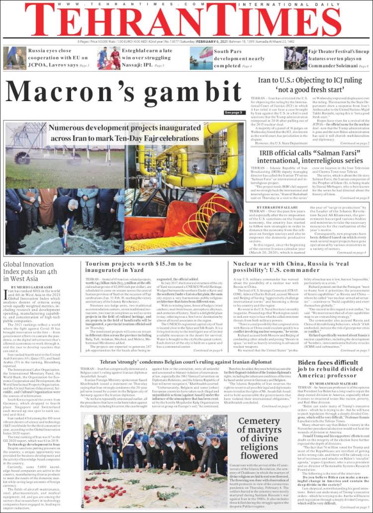 Portada de TehranTimes (Ir&aacute;n)