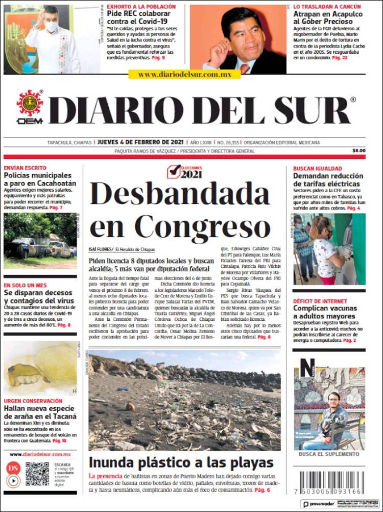 Portada de El Diario del Sur (México)