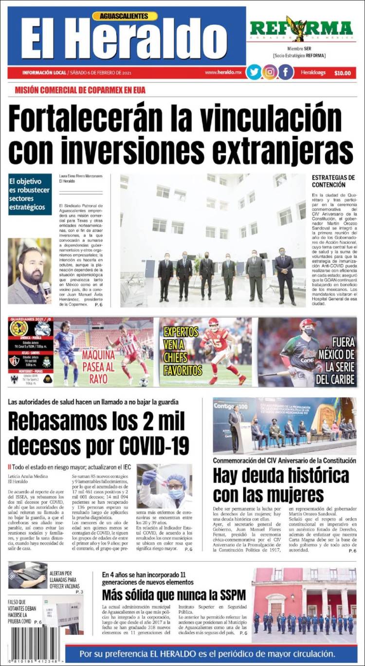 Portada de El Heraldo de Aguascalientes (México)