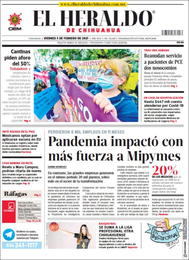 Portada de El Heraldo de Chihuahua (México)