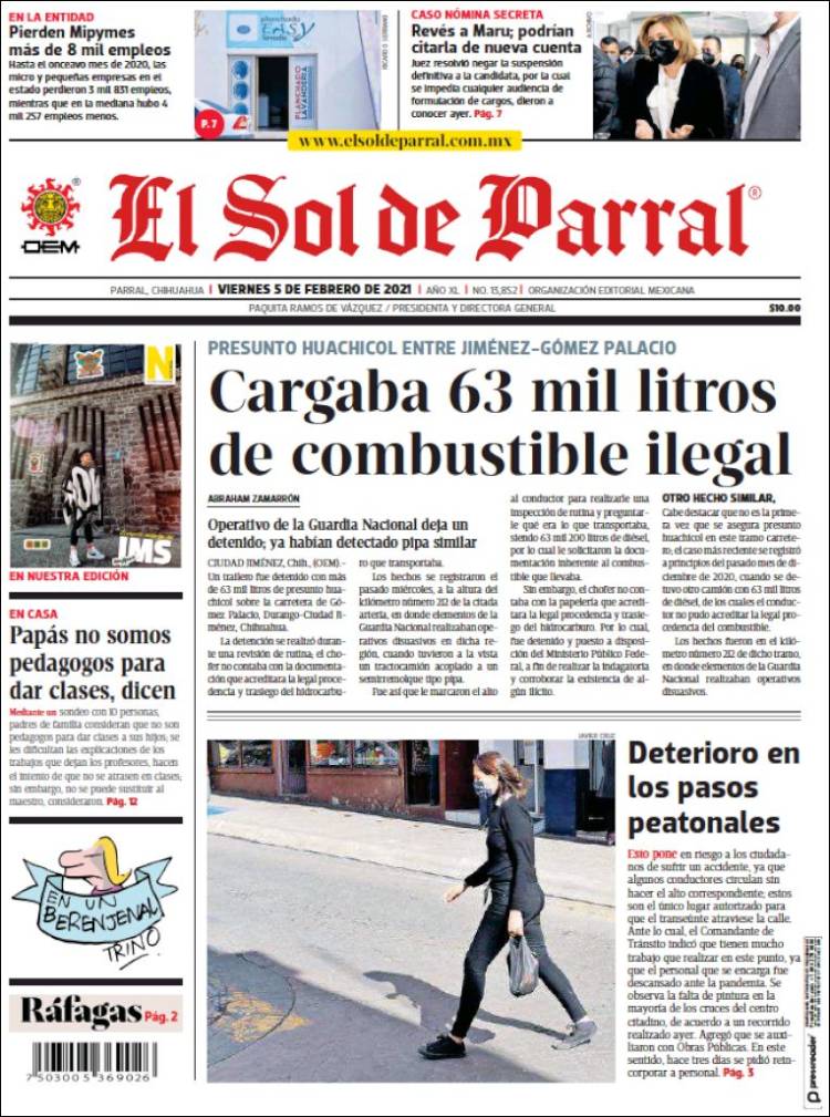 Portada de El Sol de Parral (México)