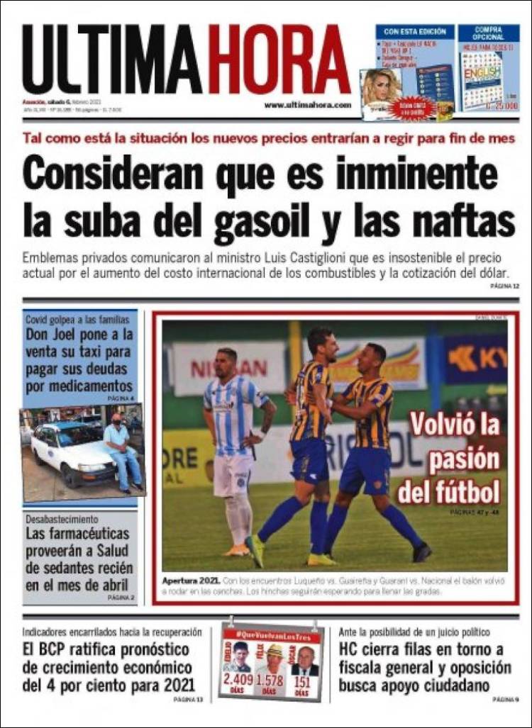 Portada de Última Hora (Paraguay)
