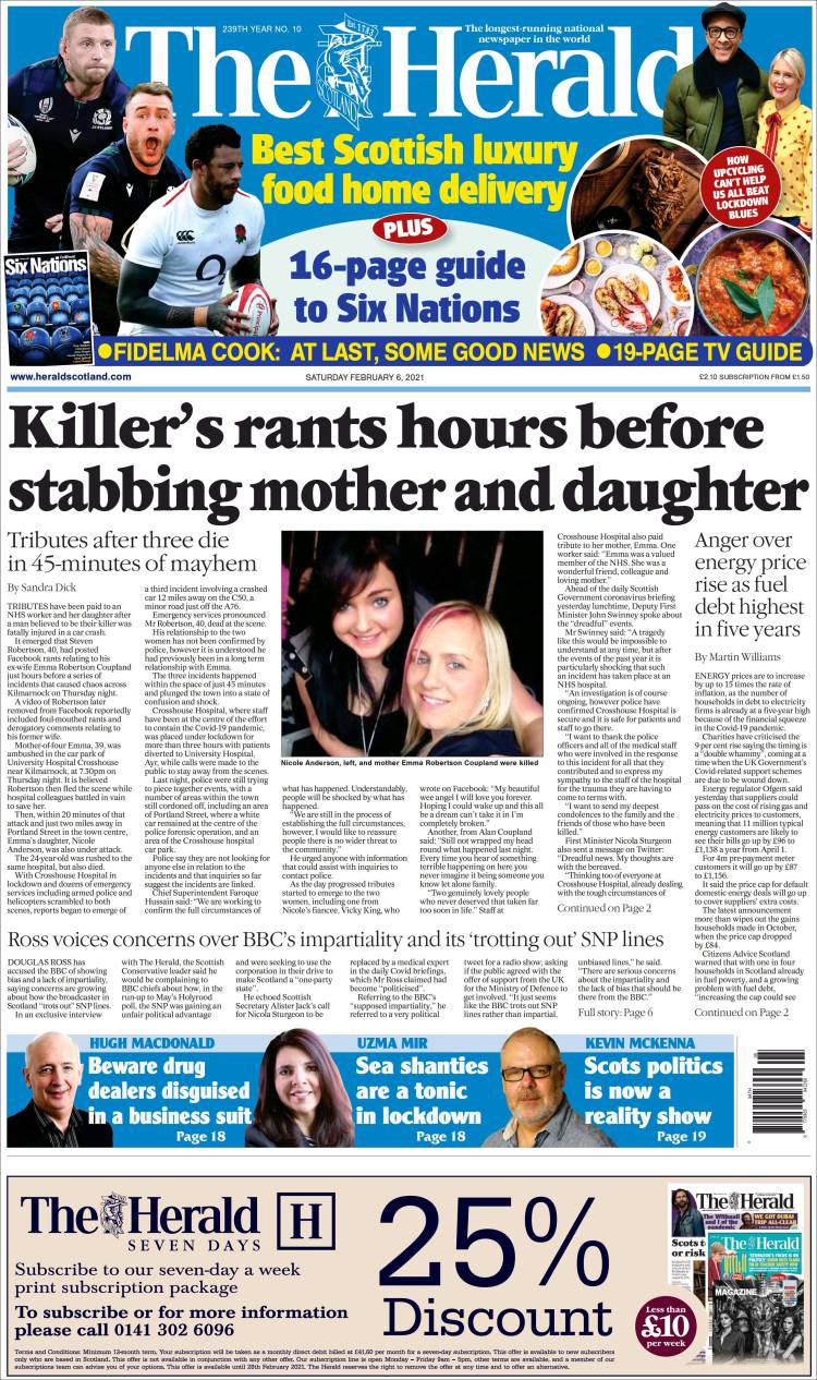 Portada de The Herald (Reino Unido)