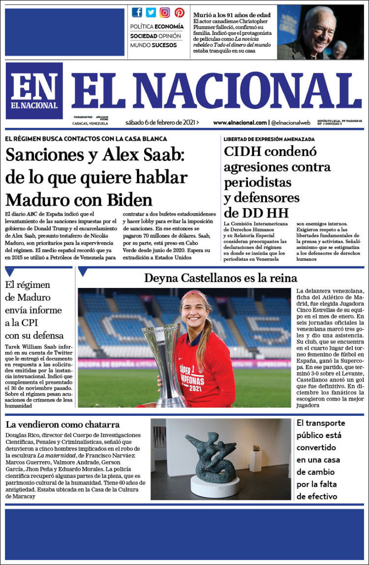 Portada de El Nacional (Venezuela)