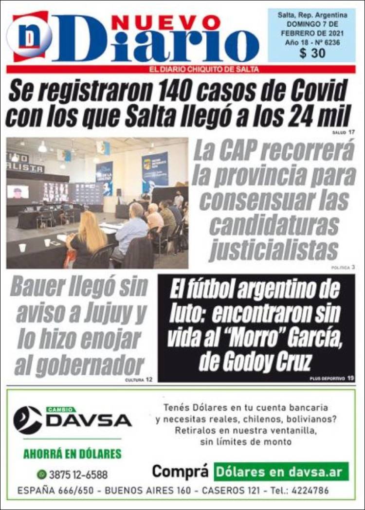Portada de Nuevo Diario de Salta (Argentina)