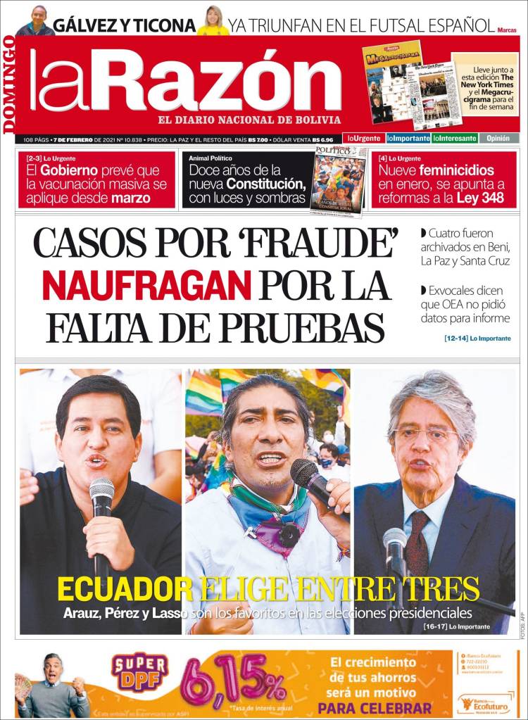 Portada de La Razón (Bolivia)