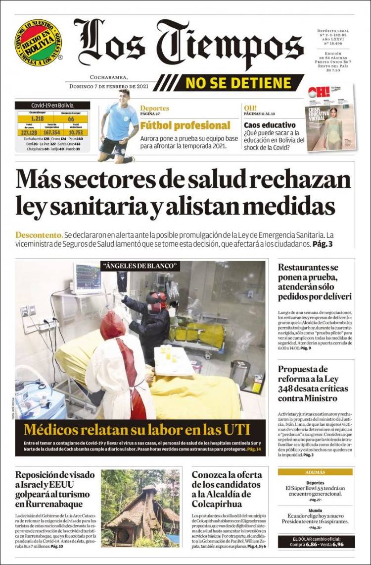 Portada de Los Tiempos (Bolivia)
