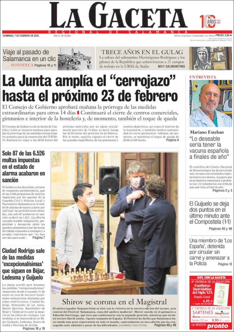 Portada de La Gaceta de Salamanca (España)