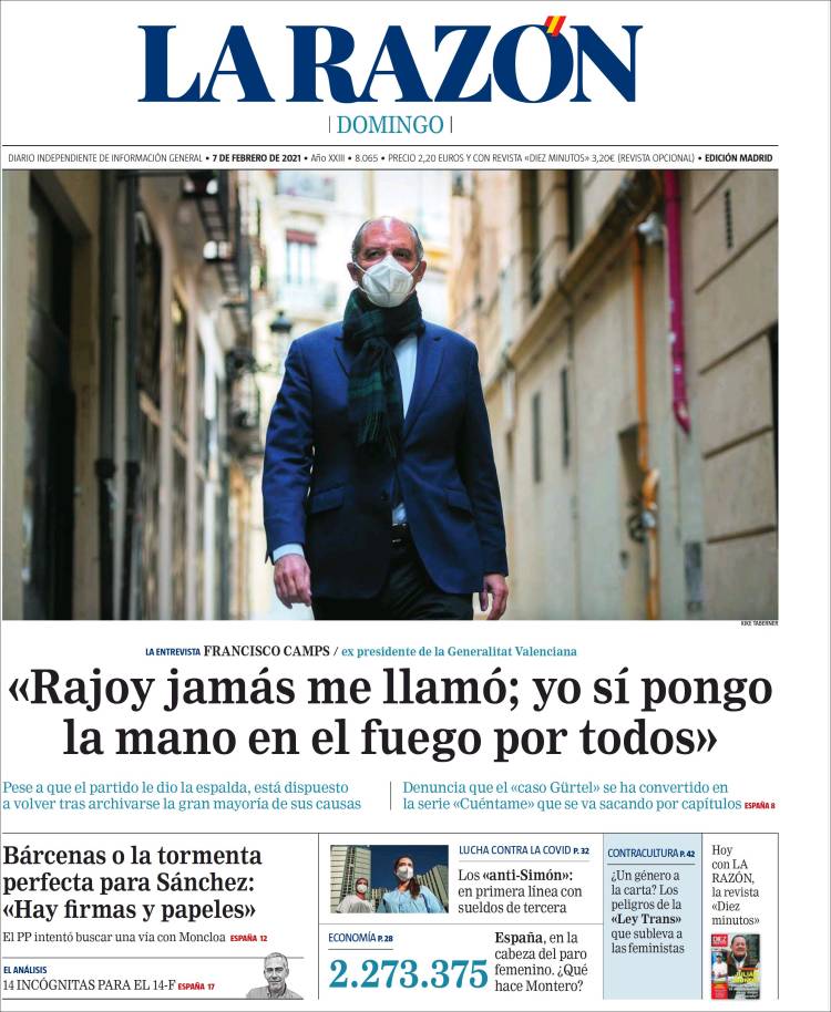 Portada de La Razón (España)