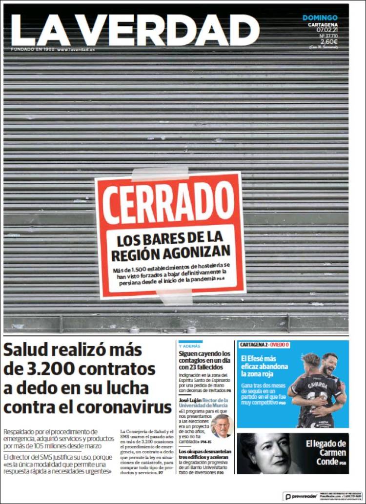 Portada de La Verdad de Cartagena (España)