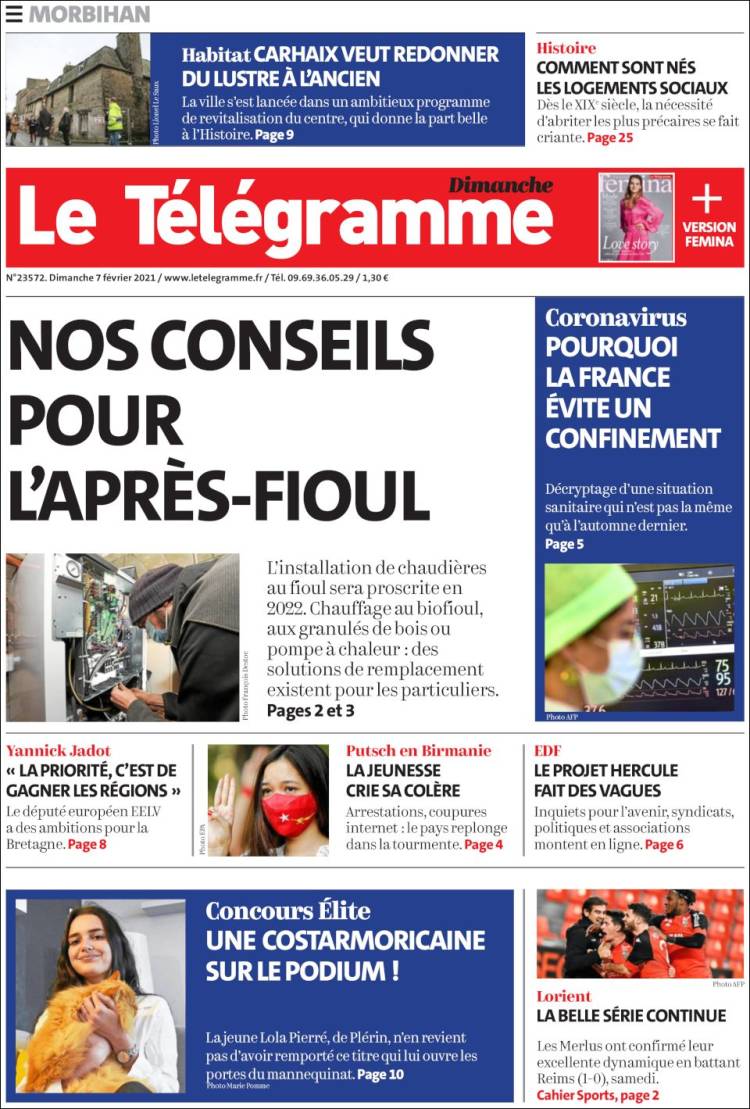 Portada de Télégramme (Francia)