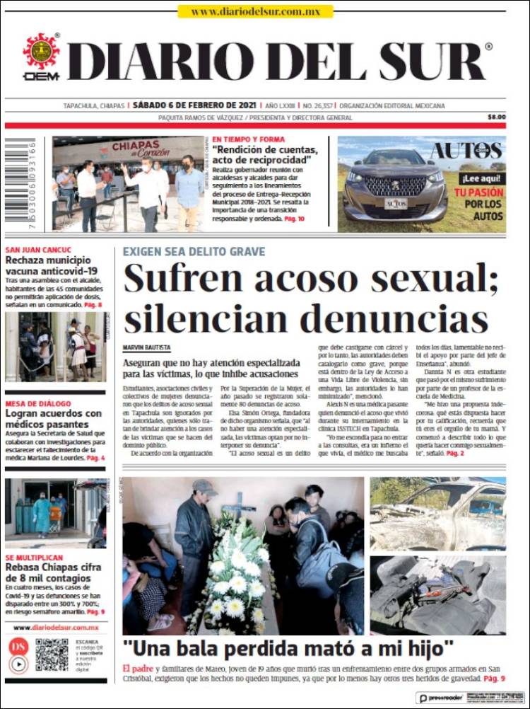Portada de El Diario del Sur (México)