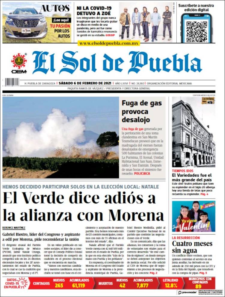Portada de El Sol de Puebla (México)