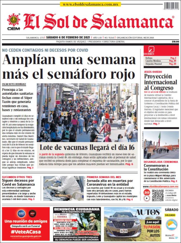 Portada de El Sol de Salamanca (México)