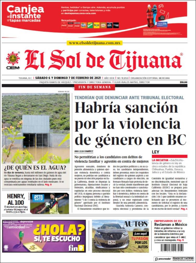Portada de El Sol de Tijuana (México)