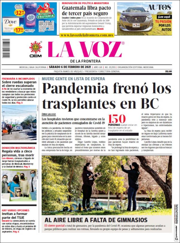 Portada de La Voz de la Frontera (México)