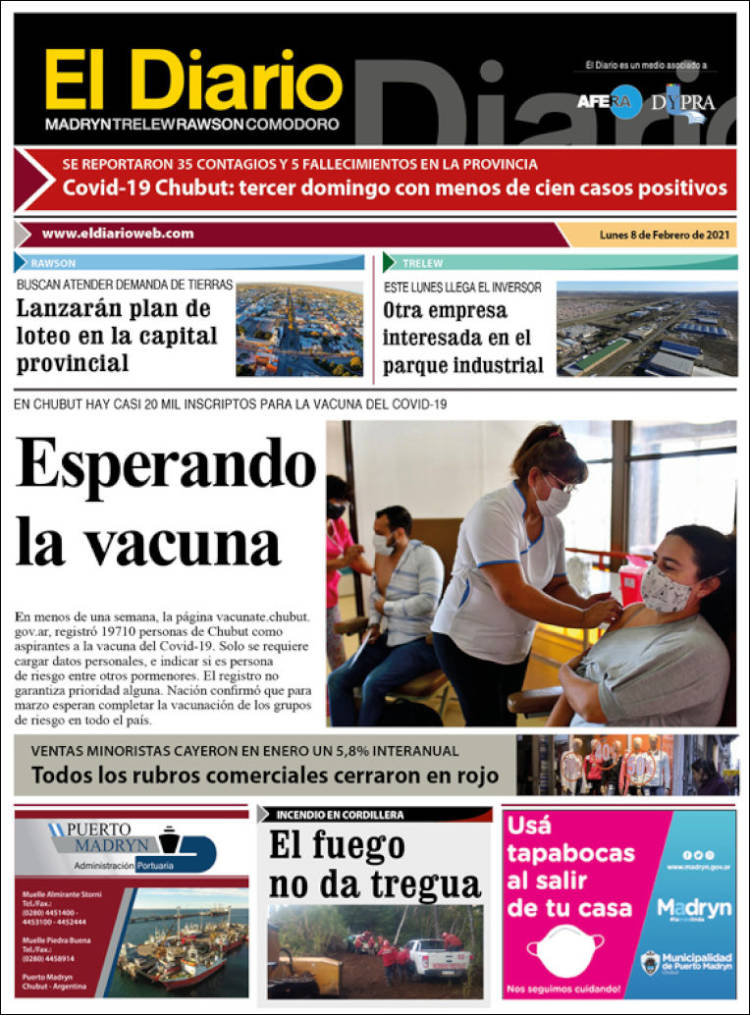 Portada de El Diario de Madryn (Argentina)