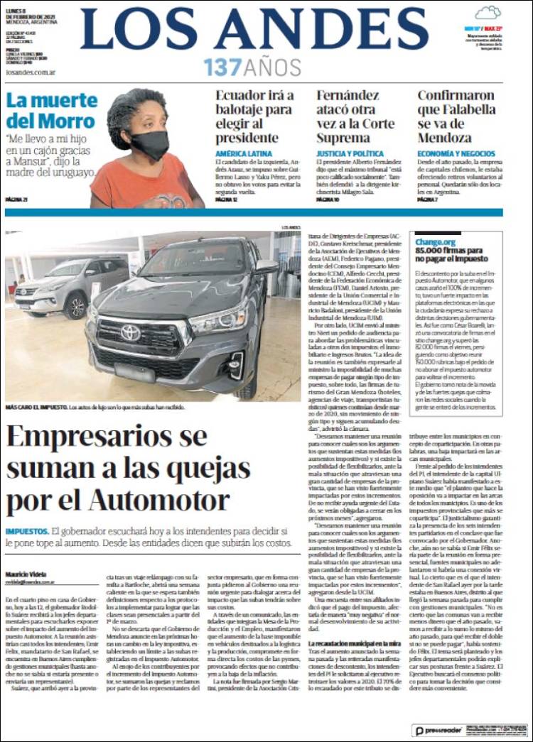 Portada de Los Andes - Mendoza (Argentina)