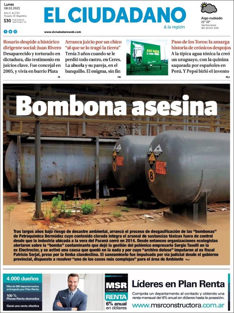 Portada de Diario El Ciudadano (Argentina)