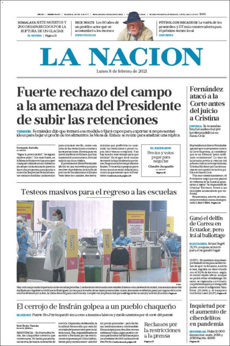 Portada de La Nación (Argentina)