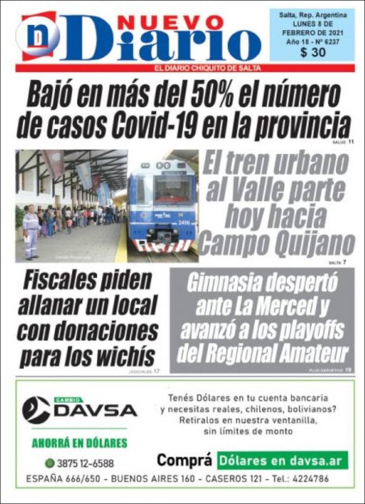 Portada de Nuevo Diario de Salta (Argentina)