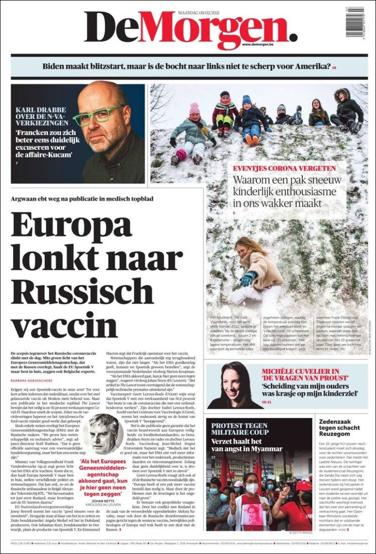 Portada de De Morgen (B&eacute;lgica)