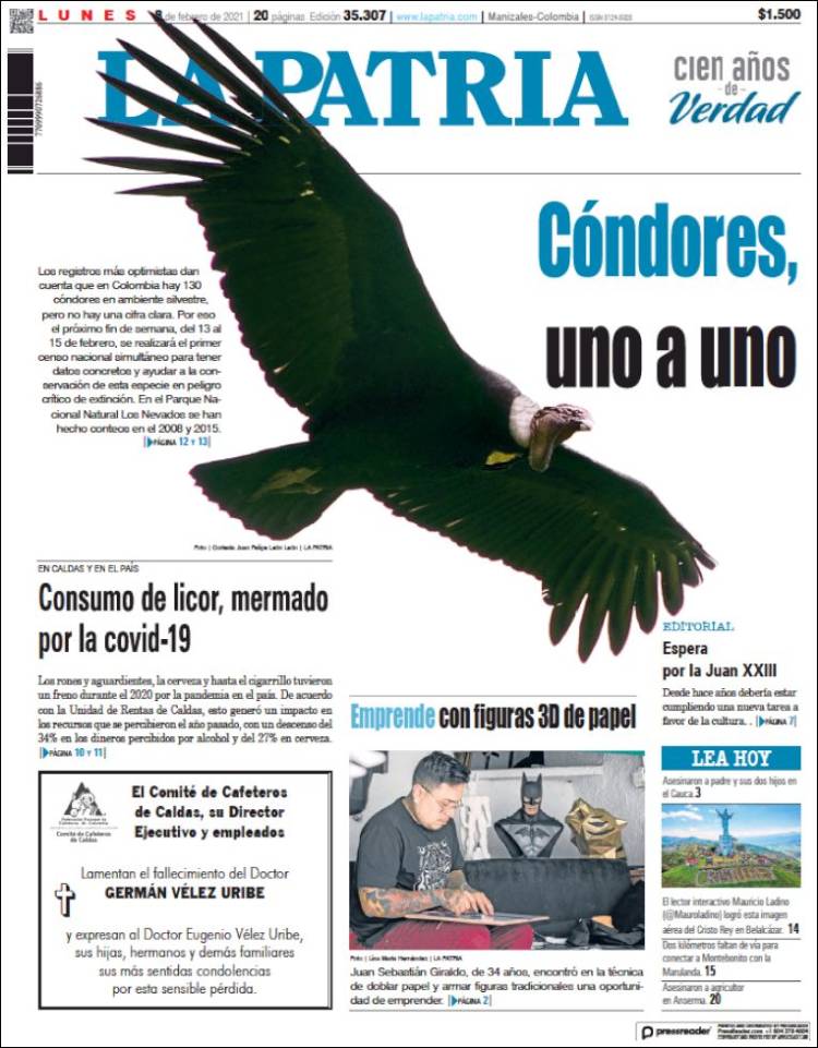 Portada de La Patria (Colombia)