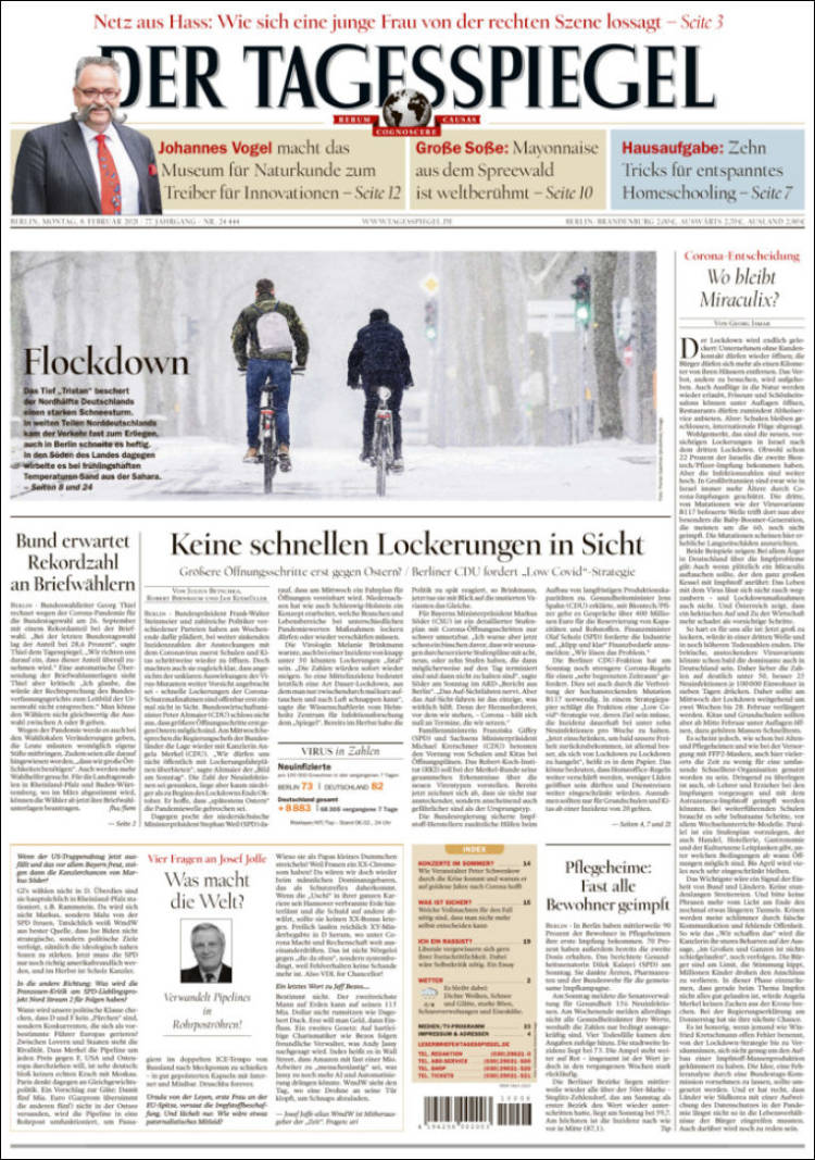 Portada de Der Tagesspiegel (Alemania)