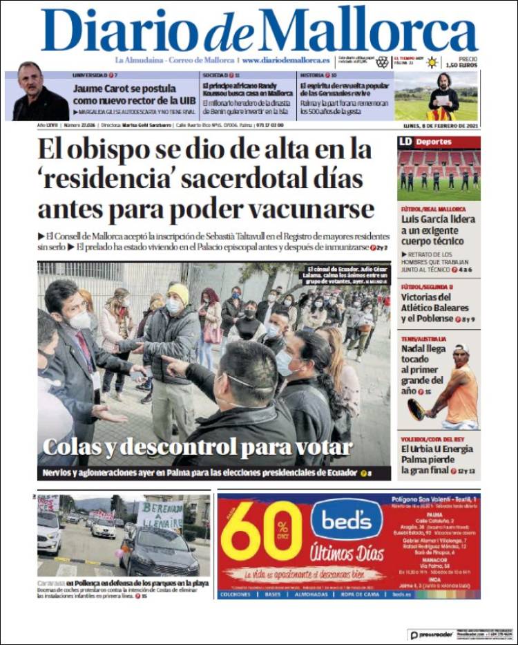 Portada de Diario de Mallorca (España)