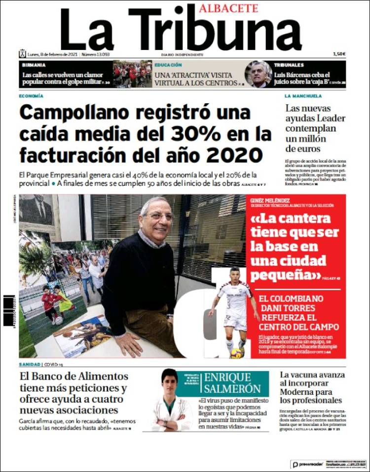 Portada de La Tribuna de Albacete (España)