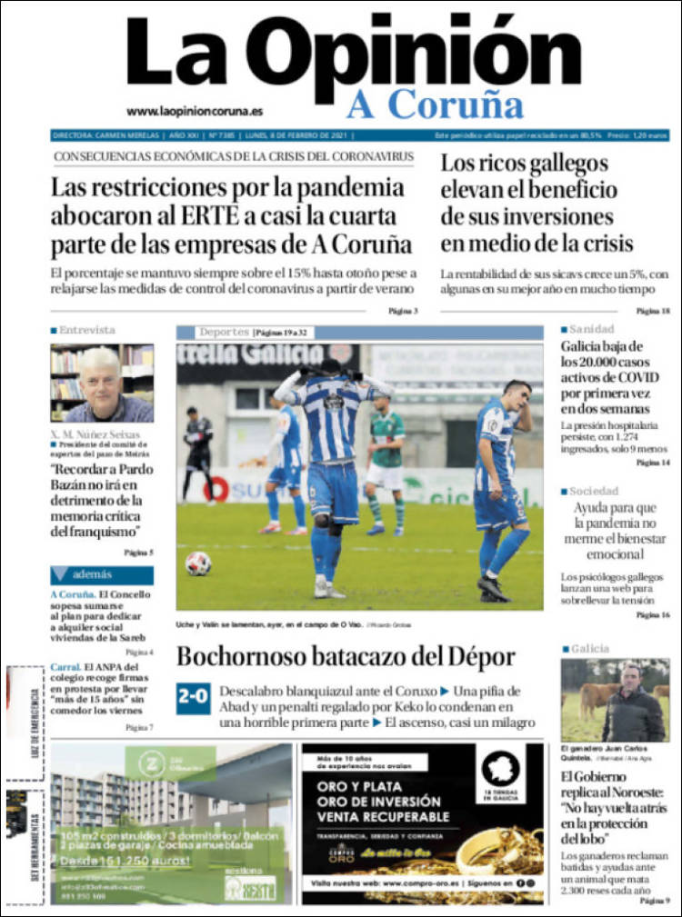 Portada de La Opinión de A Coruña (España)