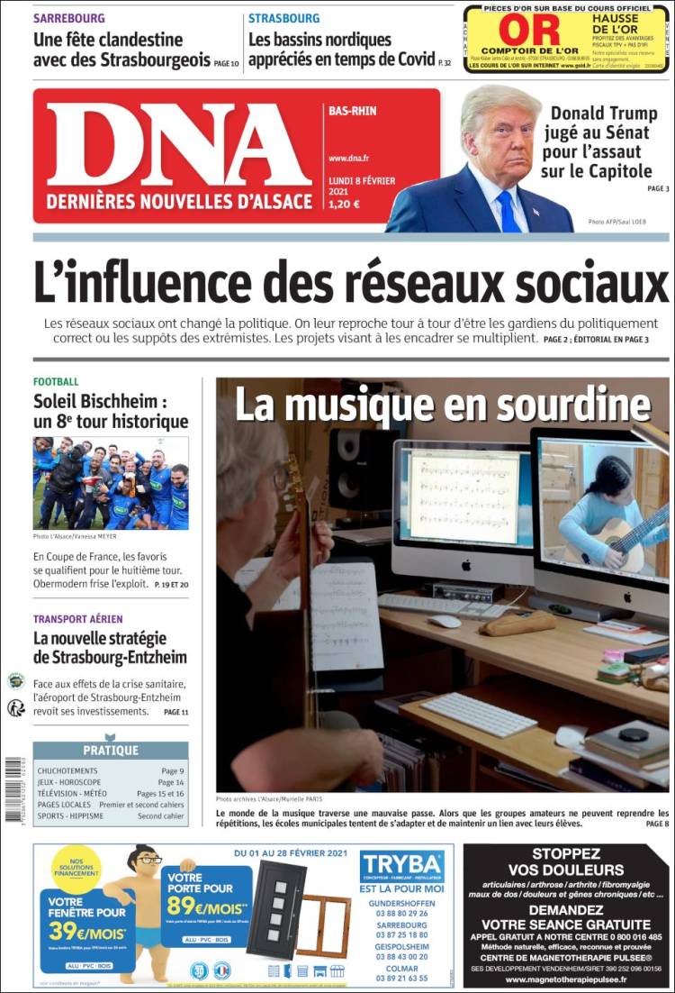 Portada de Les Dernières Nouvelles d'Alsace (Francia)