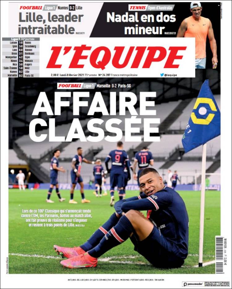 Portada de L'Equipe (Francia)