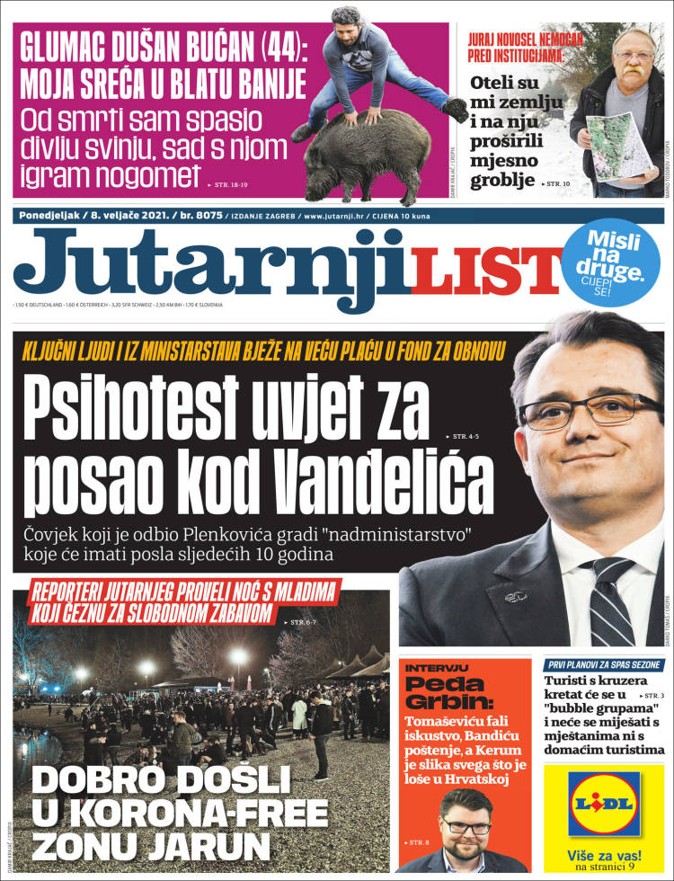 Portada de Jutarnji List (Croacia)