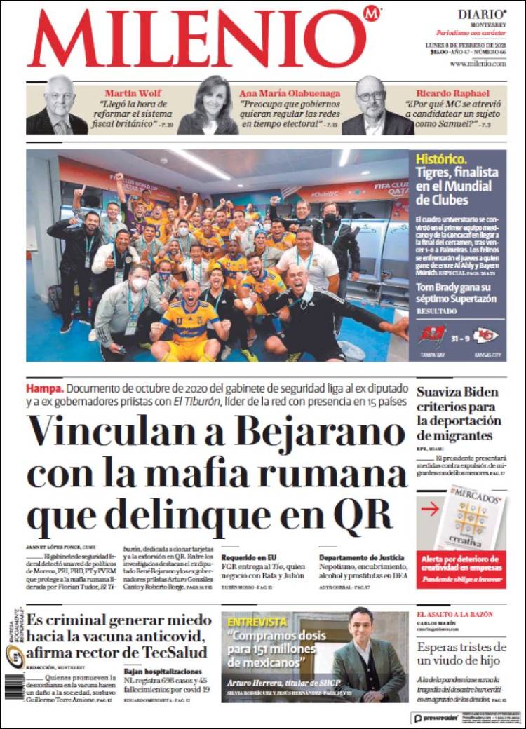 Portada de Milenio de Monterrey (México)